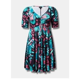 NWT TORRID Butterfly Mini Studio Knit Cinch Front Skater Dress